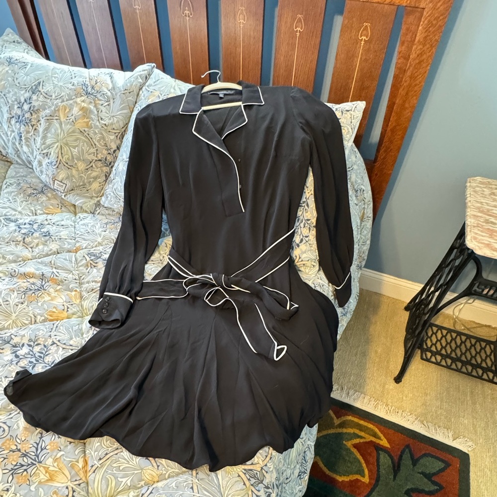 White House Black Market black long-sleeve snap-front twirly dress